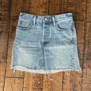 Denim Forum Button-Front Distressed Mini Skirt